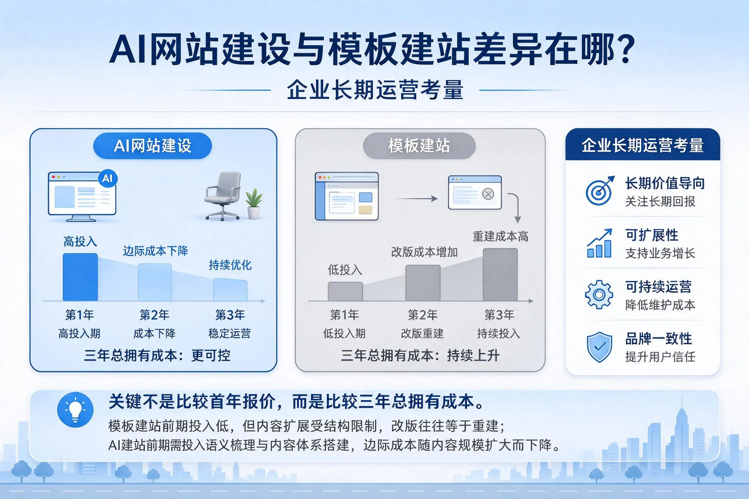 AI网站建设与模板建站差异在哪？本溪企业长期运营考量